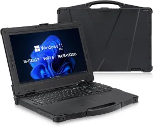 MUNBYN 15.6" Rugged Laptop Windows 11 Pro, Intel i5-1135G7, 16GB 512GB, Heavy Duty Laptop, Wi-Fi 6, 4G LTE Rugged Laptop Computer, 700Nit Outdoor Laptop, 6300 1750mAh Dual Battery, 2Y Protection(New)