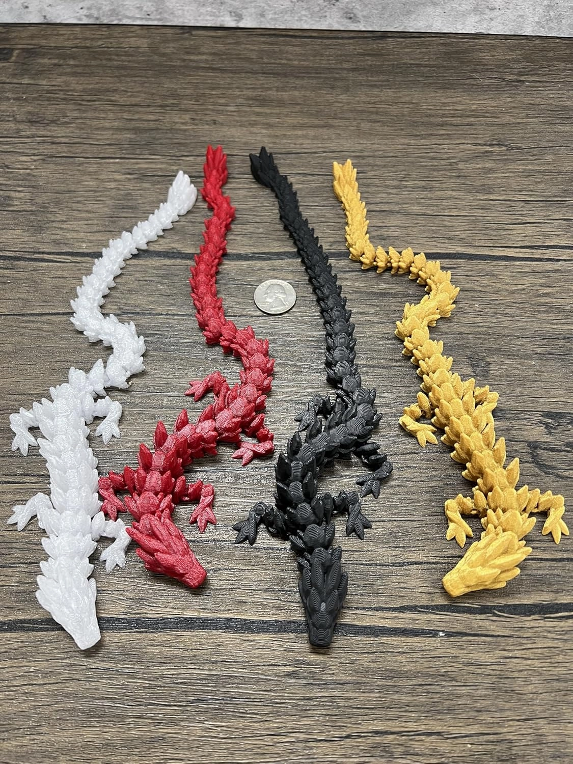 Munnygrubbers - Small 12" Crystal Dragon Fidget Toy - No Surprise Egg - Heavy Duty - 3D Printed Flexible Articulating Plastic Collectible Figurine - (Random Color 4 Pack - Dragon Only)