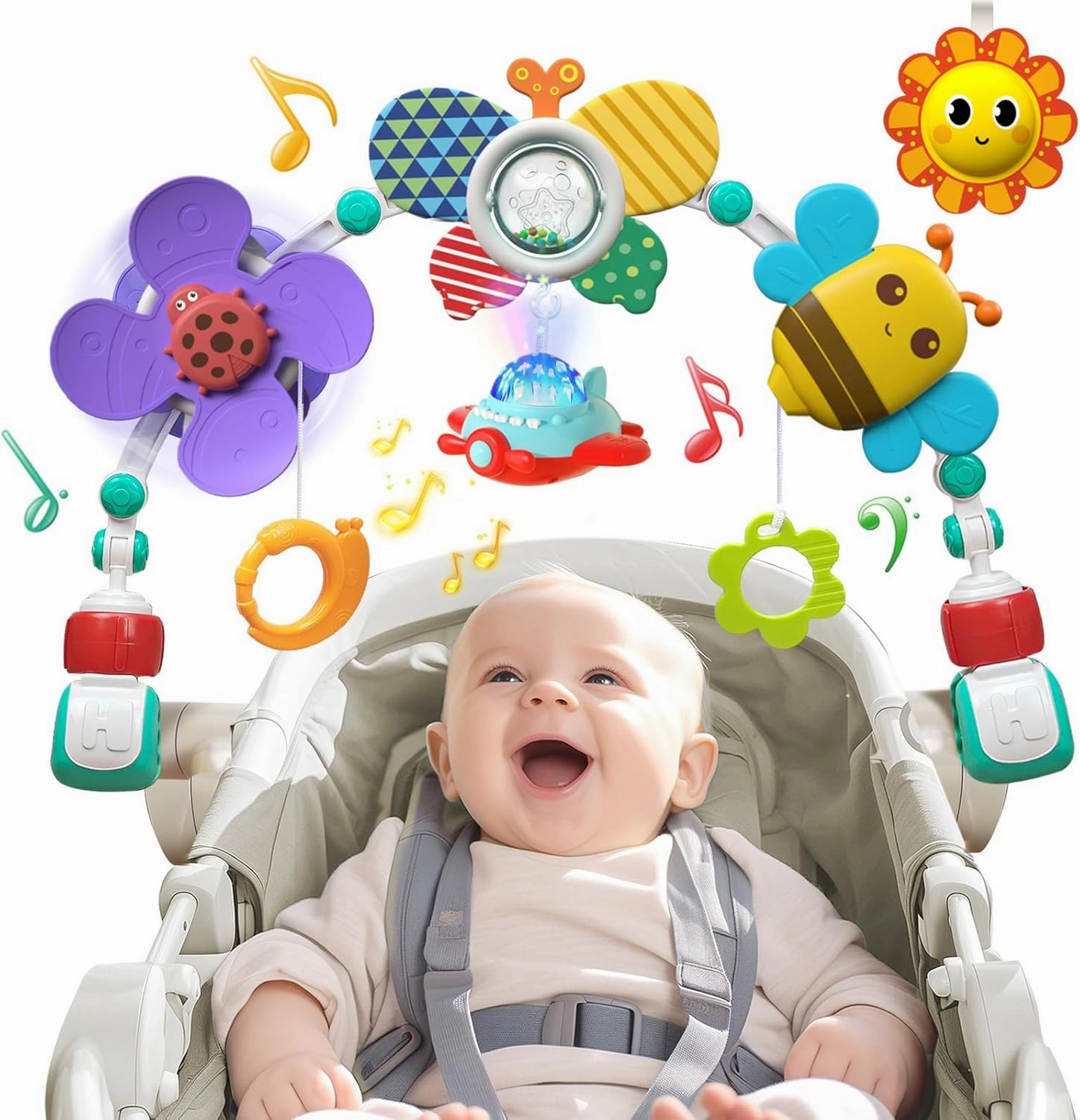 Musical Baby Stroller Arch Toys, Travel Car Seat Toys, Baby Play Arch Crib Accessory Toys, Mobile for Bassinet, Pram Activity Arch Bar Toys for Babies Infants