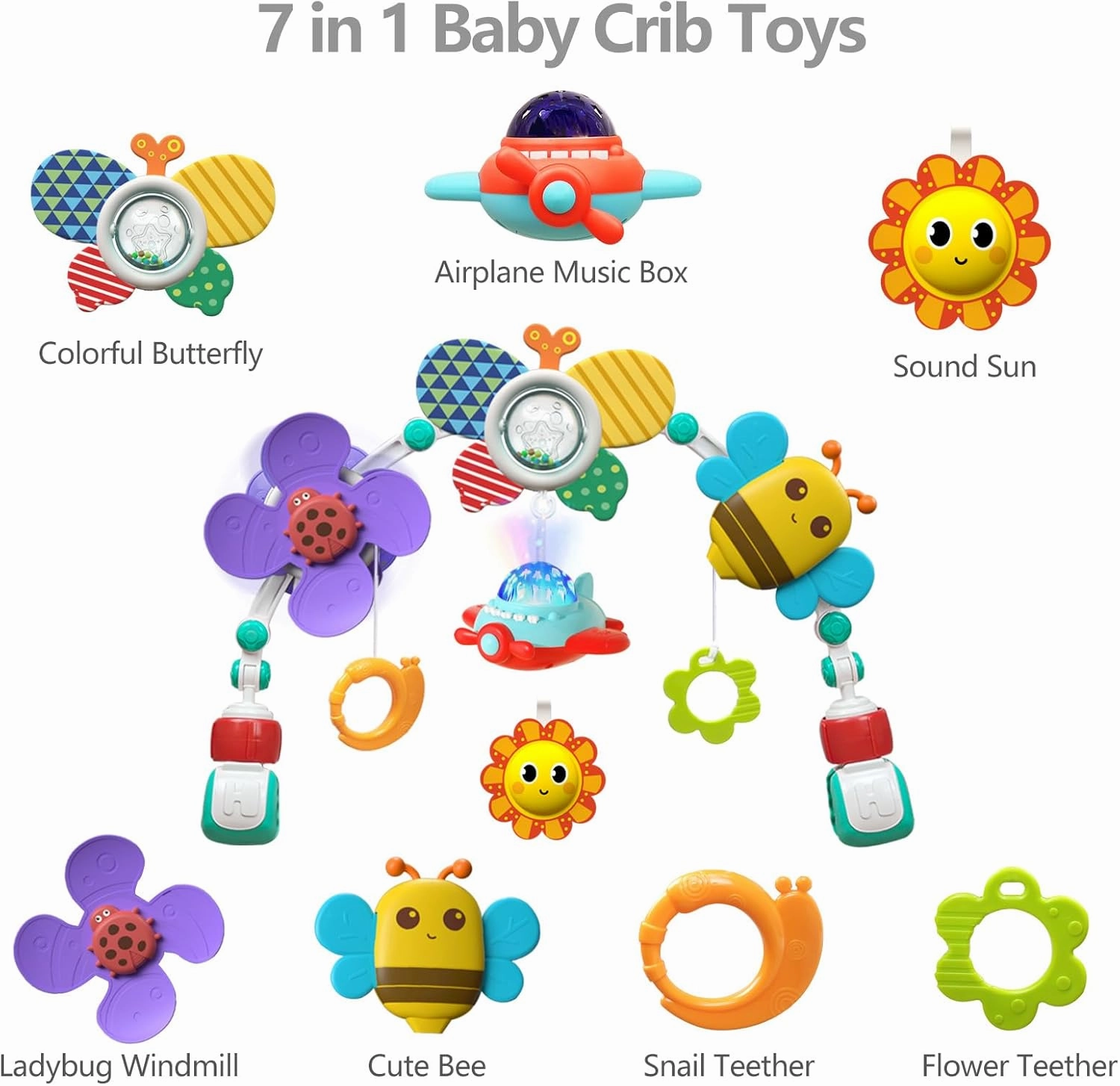 Musical Baby Stroller Arch Toys, Travel Car Seat Toys, Baby Play Arch Crib Accessory Toys, Mobile for Bassinet, Pram Activity Arch Bar Toys for Babies Infants