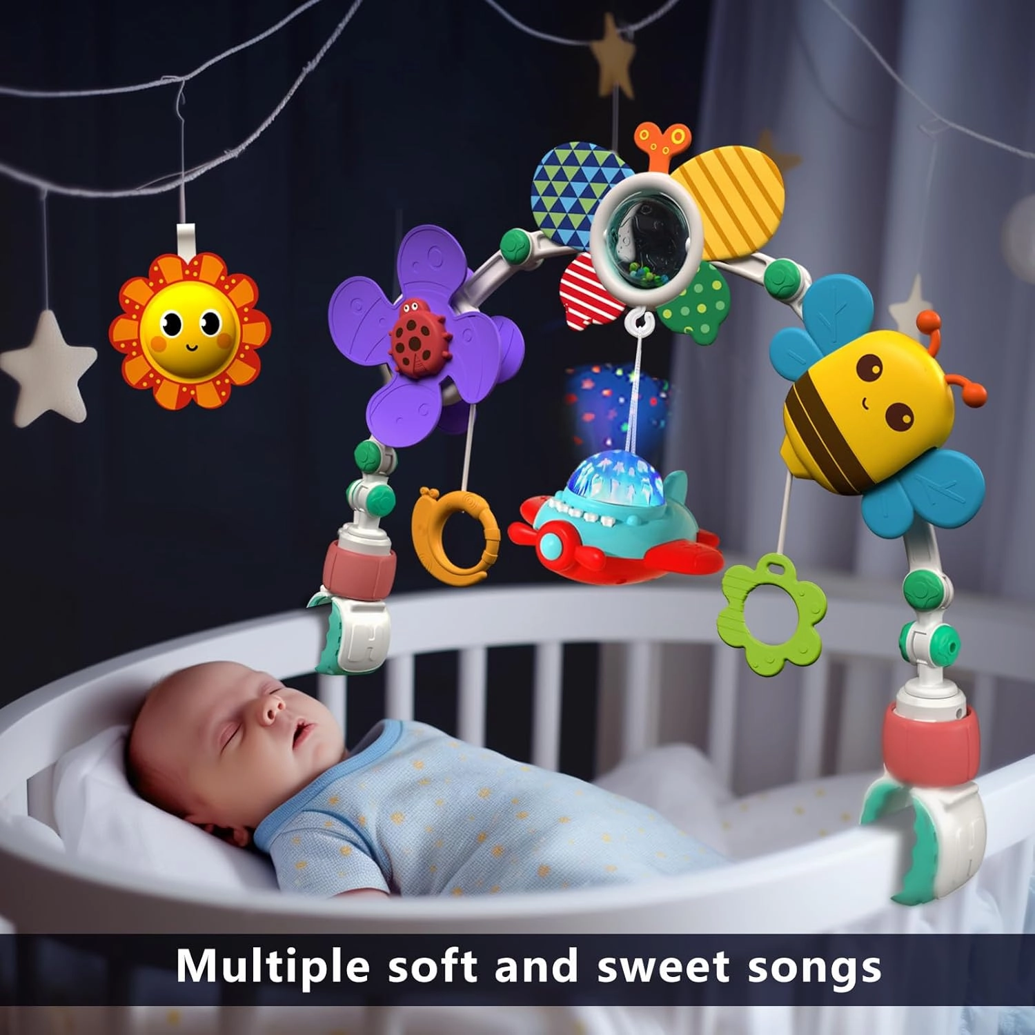 Musical Baby Stroller Arch Toys, Travel Car Seat Toys, Baby Play Arch Crib Accessory Toys, Mobile for Bassinet, Pram Activity Arch Bar Toys for Babies Infants