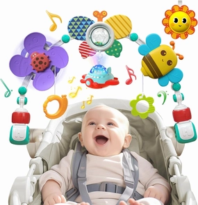Musical Baby Stroller Arch Toys, Travel Car Seat Toys, Baby Play Arch Crib Accessory Toys, Mobile for Bassinet, Pram Activity Arch Bar Toys for Babies Infants