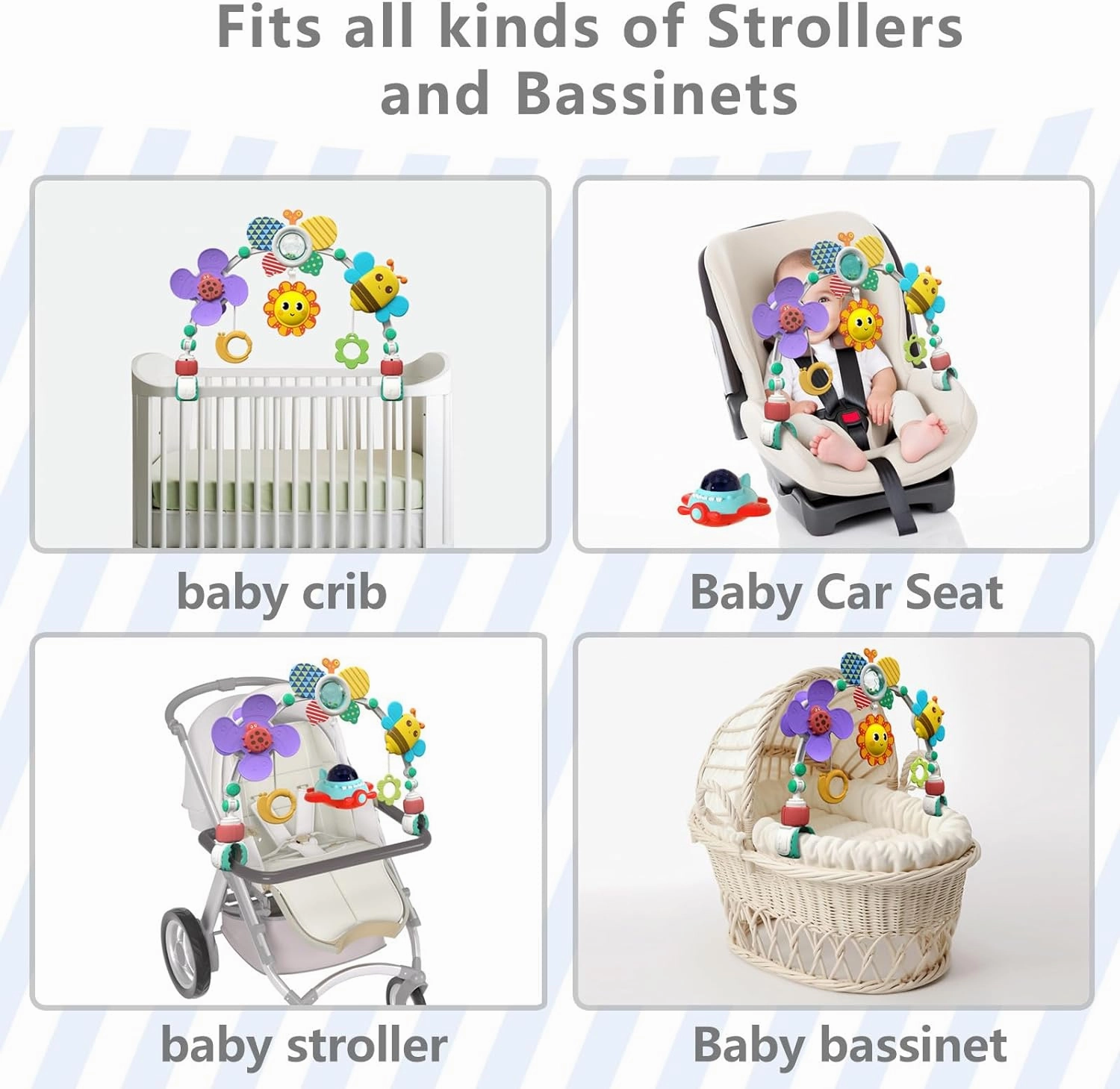 Musical Baby Stroller Arch Toys, Travel Car Seat Toys, Baby Play Arch Crib Accessory Toys, Mobile for Bassinet, Pram Activity Arch Bar Toys for Babies Infants
