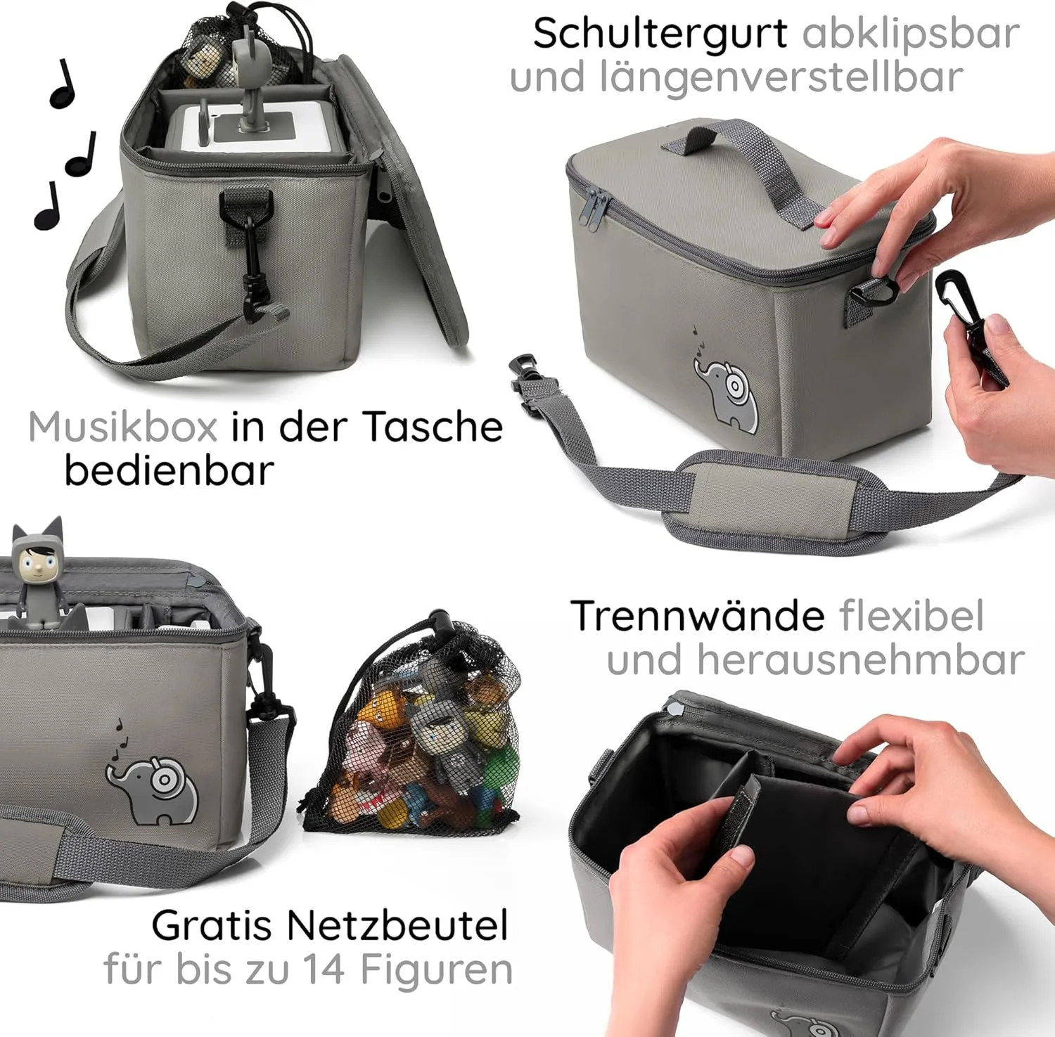 Musicbox bag for Toniebox [   net bag for Tonie storage ] FLEXIBLE TRANSPORT BAG FOR TONIEBOX Bag for figures and box including accessories I with recycled PET