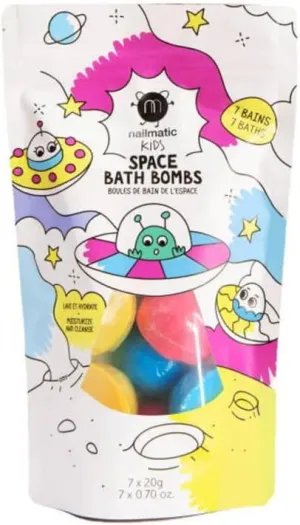 Nailmatic Space Bath Bomb Set - Natural Bath Bombs for Kids, Gentle & Moisturizing, Fun Saucer Shape, Preservative-Free, Vegan, Dermatologist Tested, Lightly Scented (Set of 7)