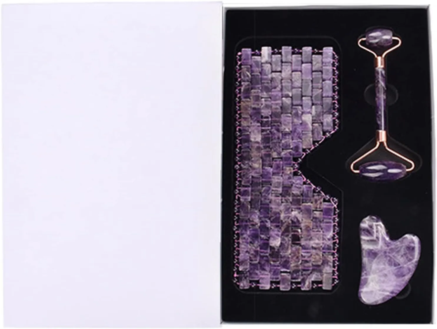 Natural Amethyst Facial Massage Roller Gua Sha Tools Jade Eye Mask Jade Stone Massage Masks Face Massager Skin Care Tool,Eye Mask No Box