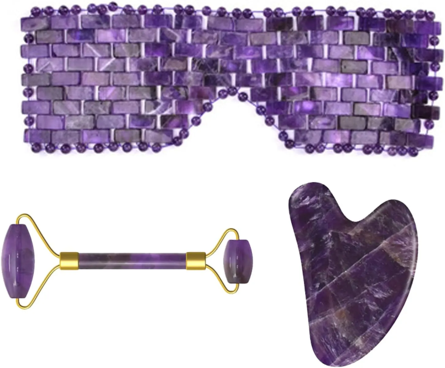 Natural Amethyst Facial Massage Roller Gua Sha Tools Jade Eye Mask Jade Stone Massage Masks Face Massager Skin Care Tool,Eye Mask No Box