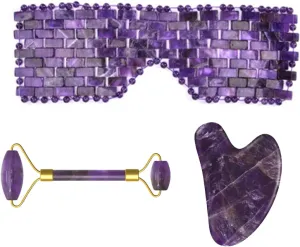 Natural Amethyst Facial Massage Roller Gua Sha Tools Jade Eye Mask Jade Stone Massage Masks Face Massager Skin Care Tool,Eye Mask No Box