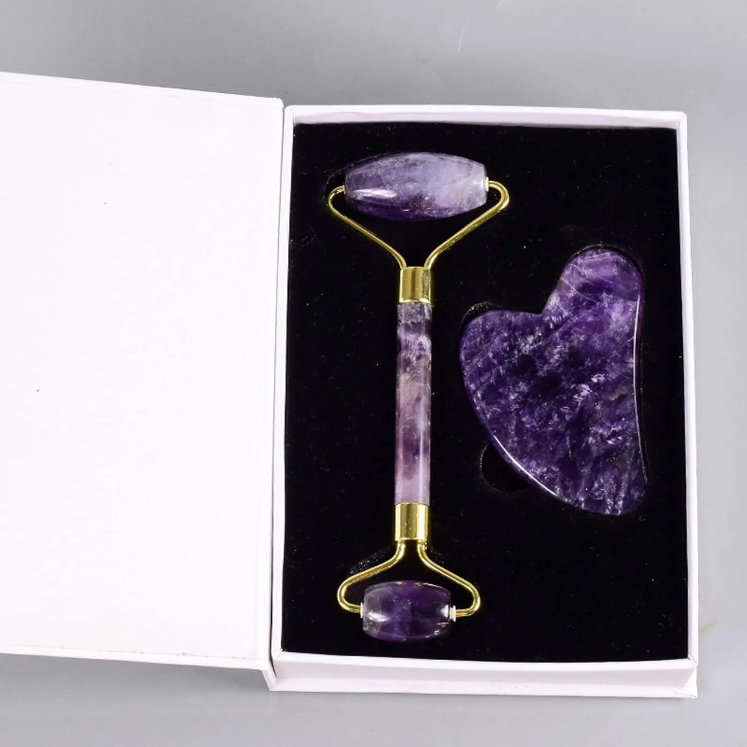 Natural Amethyst Gua Sha Scraper Board Rose Quartz Jade Stone for Face Neck Skin Lifting Wrinkle Remover Beauty Care,Amethyst