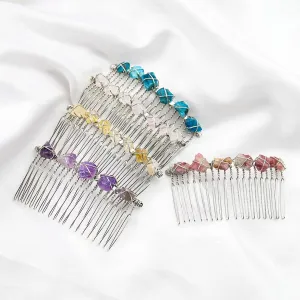 Natural Crystal Hair Jewelry Wedding Accessories Bridal Hair Accessories Wedding Crystal Tiara Hair Combs Raw Quartz Headband,H001-rose Quartz