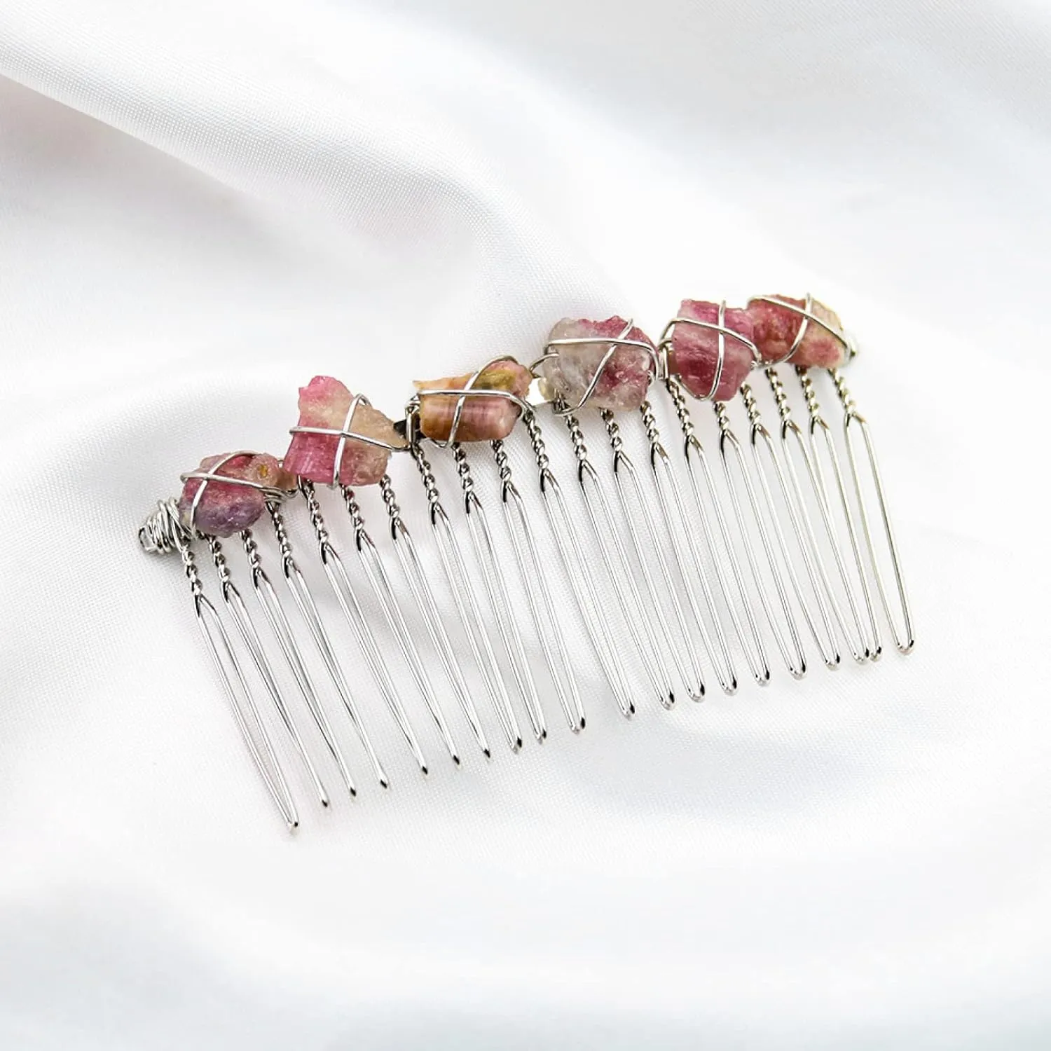 Natural Crystal Hair Jewelry Wedding Accessories Bridal Hair Accessories Wedding Crystal Tiara Hair Combs Raw Quartz Headband,H001-rose Quartz