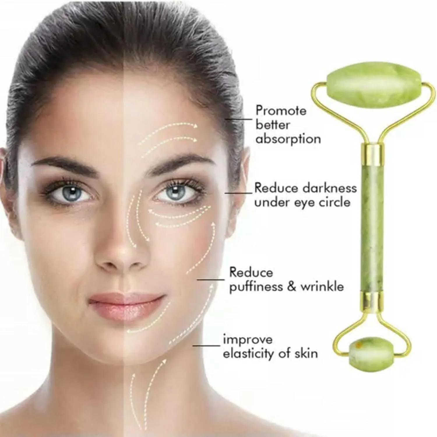 Natural Facial Beauty Massage Roller Serpentine Jade Crystal Massager Tool -1pc