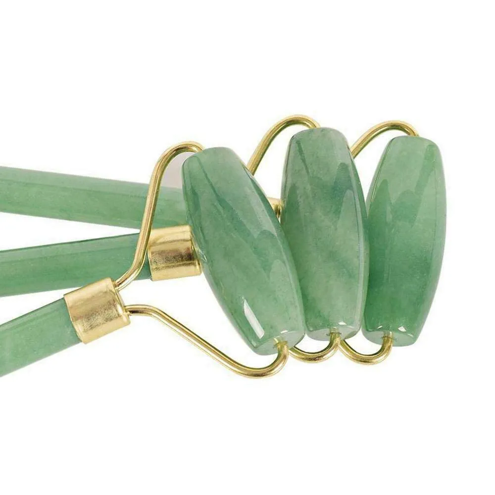 Natural Jade Roller Natural Rose Crystal Double-end Face Eye Massage Anti Aging Guasha Massager Facial Slimming Tool (green jade Straight)