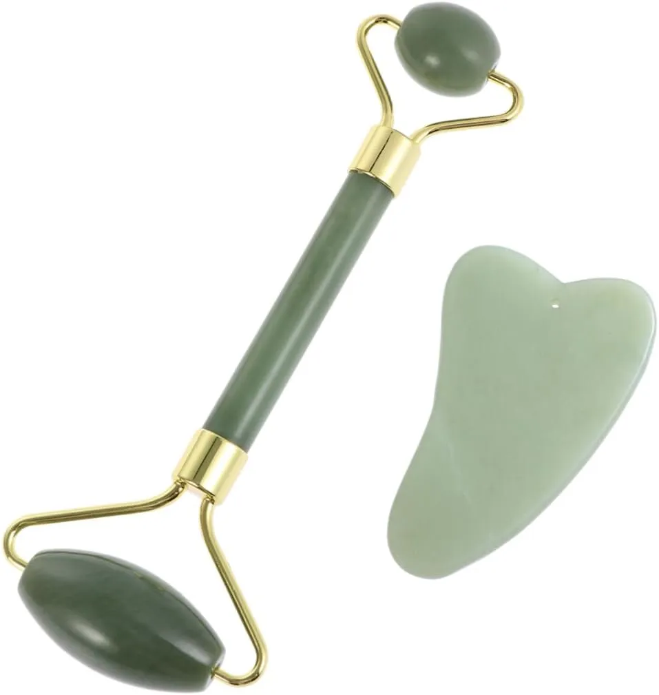 Natural Jade Skin Care Set Face Scraping Plate Roller Tool for Manual Massage for Aches Pains and Skin Care Routine for Professional Use