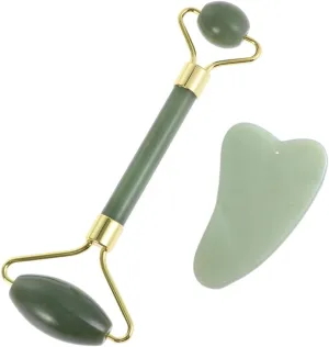 Natural Jade Skin Care Set Face Scraping Plate Roller Tool for Manual Massage for Aches Pains and Skin Care Routine for Professional Use