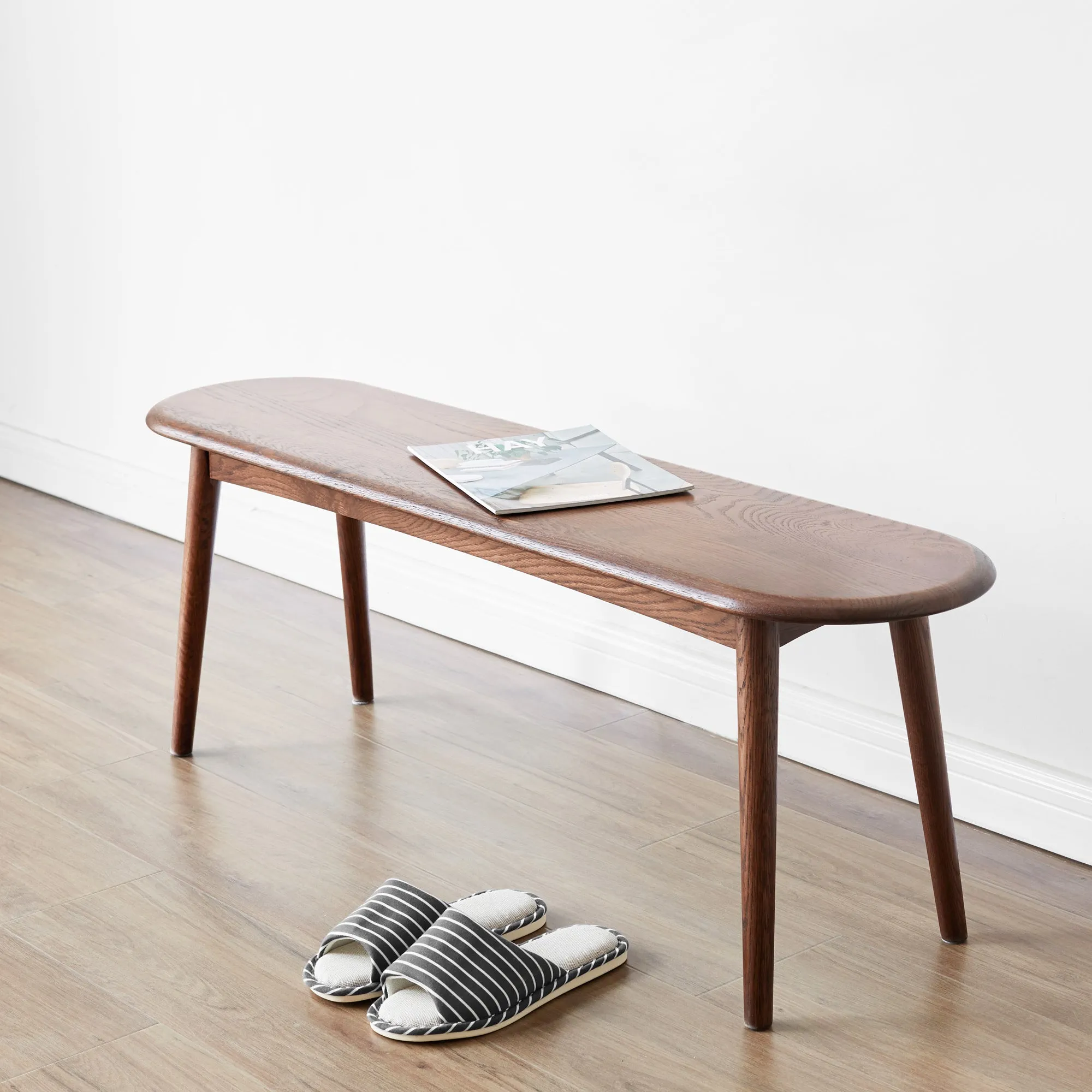 Natural Oak Solid Wood Bench - Walnut
