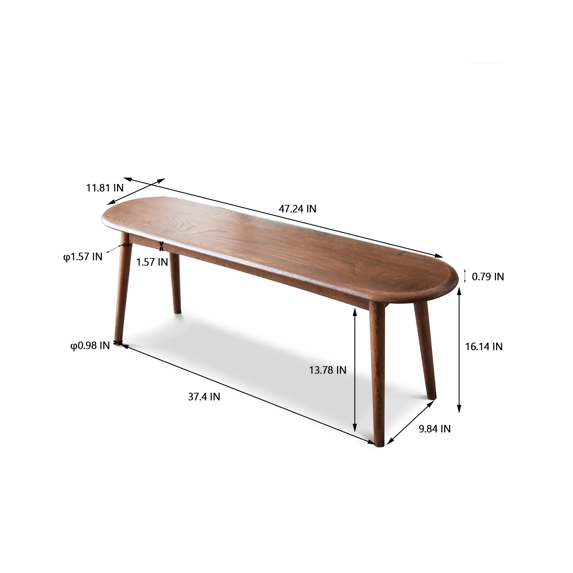Natural Oak Solid Wood Bench - Walnut