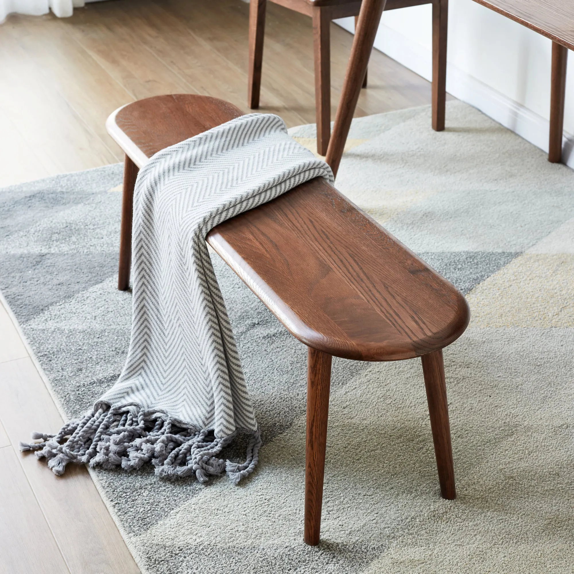 Natural Oak Solid Wood Bench - Walnut