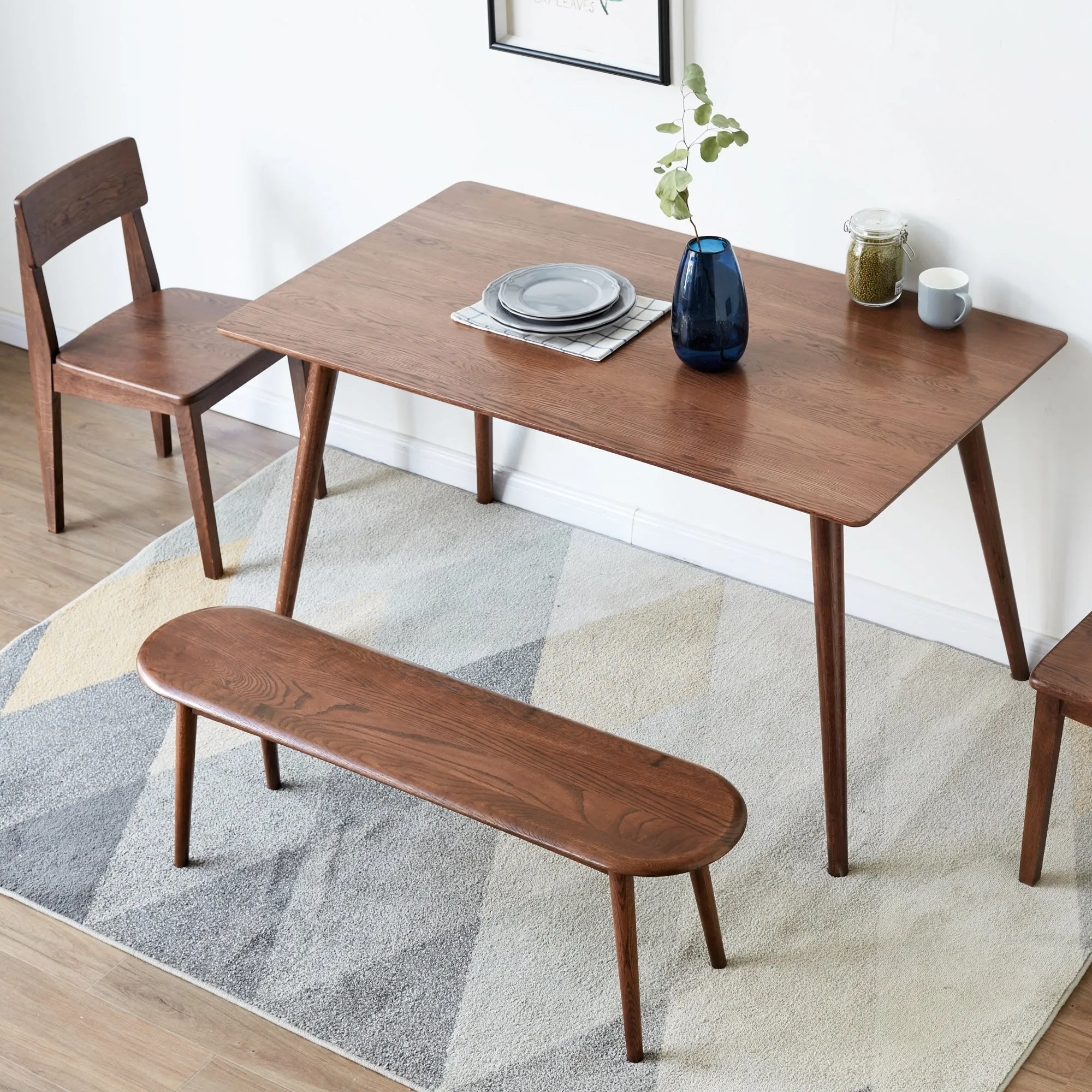 Natural Oak Solid Wood Bench - Walnut