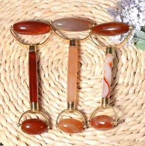 Natural red agate Jade Roller Gua sha Facial Eyes Neck Massage Tool #27