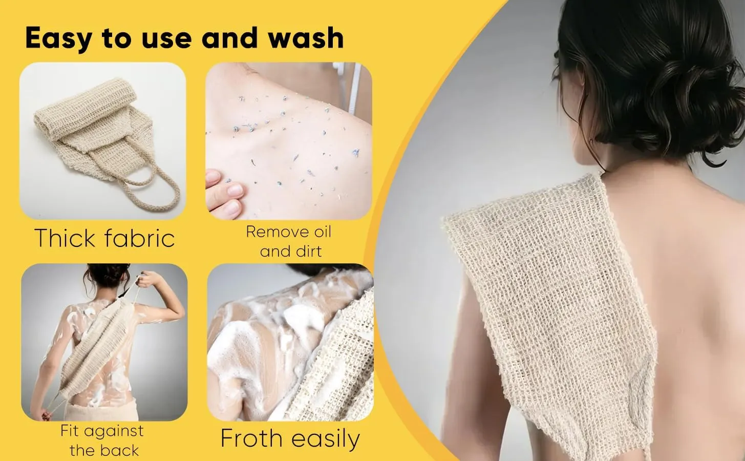Natural Sisal & Ramie Exfoliating Body Scrubber for Shower with Handle（2pcs） - Deep Cleanse Back Scrubber, Scrub Spa Tool for Glowing Skin & Whole Body Care (2pcs)