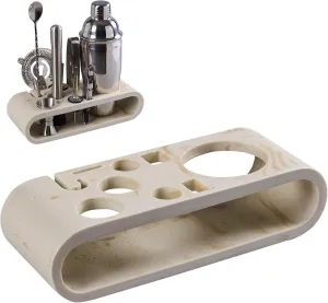 Natural Travertine Textures Beige 9-Piece Bar Tool Holder Stand for Bartender Kit Storage Display (Bar Tools are Not Included), Resin Cocktail Shaker Set Holder, Free Standing Bartender Tool Holder