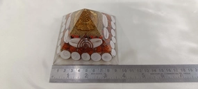 Natural Orgone Laxmi Pyramid Crystal Natural Gomati Chakra with Shree Yantra Pyramid Success Prosperity