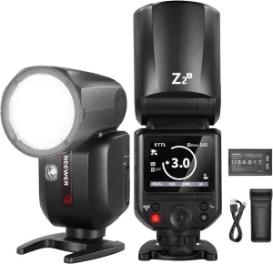 NEEWER Z2-C 2.4G TTL Round Head Flash Speedlite Compatible with Canon, 76Ws 1/8000s HSS Flash with Upgraded UI, 2 Modeling Lamps, TTL/M Quick TCM Switch, 7.2V/3000mAh Battery, 600 Full Power Flash