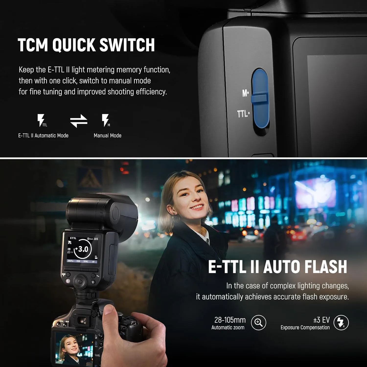 NEEWER Z2-C 2.4G TTL Round Head Flash Speedlite Compatible with Canon, 76Ws 1/8000s HSS Flash with Upgraded UI, 2 Modeling Lamps, TTL/M Quick TCM Switch, 7.2V/3000mAh Battery, 600 Full Power Flash