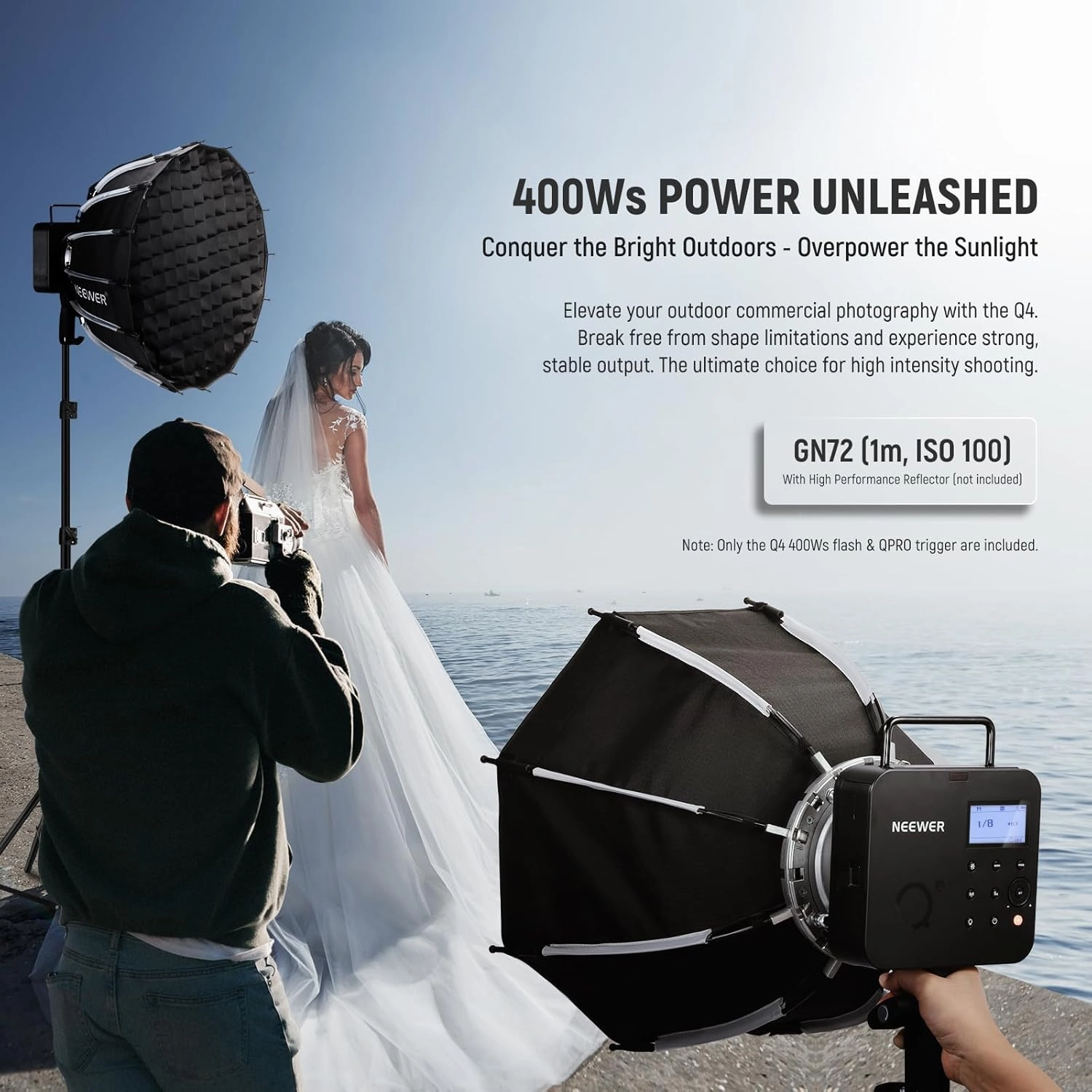 NEEWER Q4 400Ws Studio Flash Outdoor Strobe 2.4G TTL& QPRO-C Trigger Compatible with Canon, 1/8000 HSS/30W Modeling Lamp/400 Full Power/0.01-1.2s Recycle/21.6V 2800mAh Battery for Wedding Photography