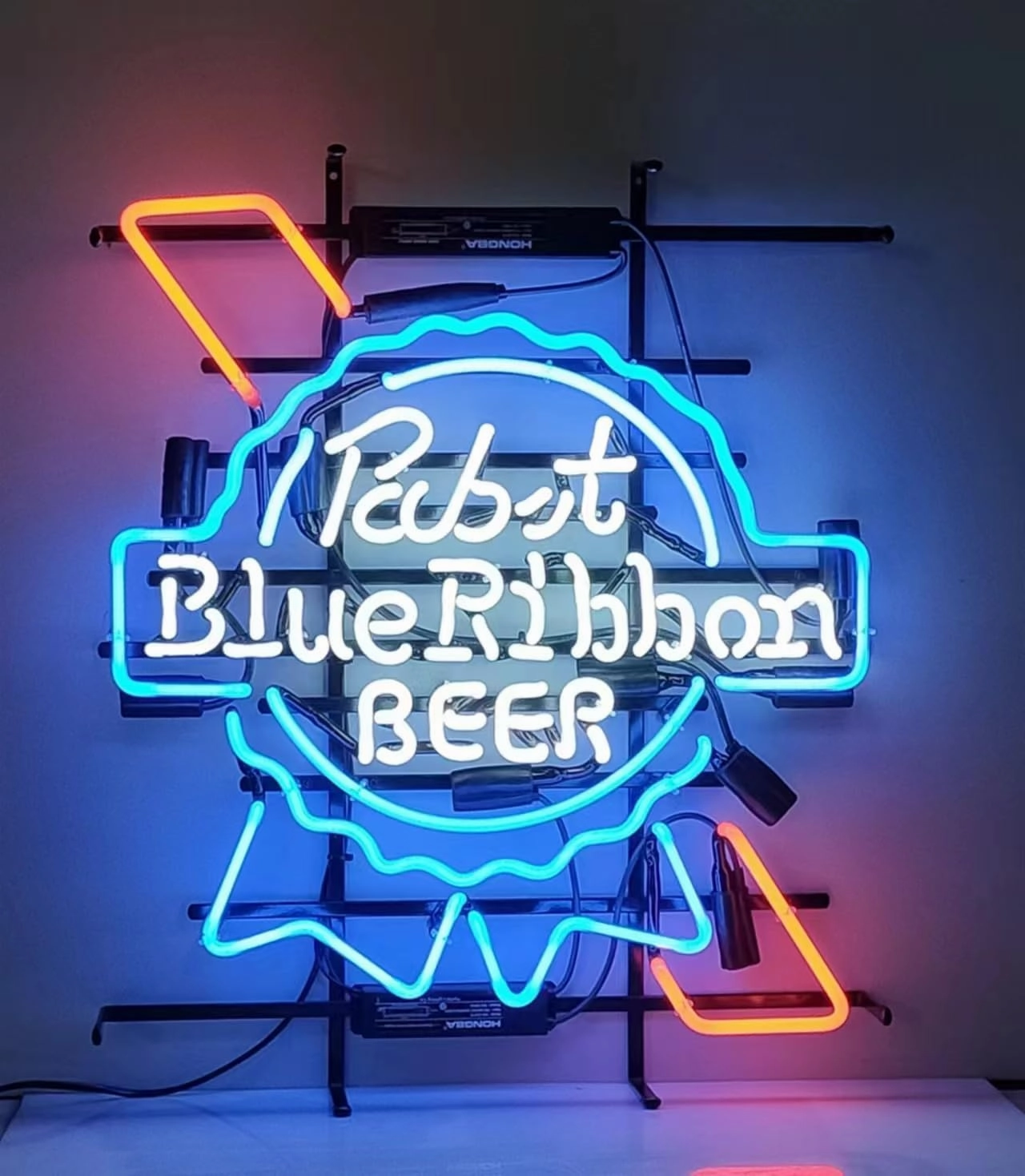 Neon Signs Bar Beer Pabsts Blue Ribbon Sign Glass Neon Signs for Office Hotel Wedding Birthday Party Man Cave Neon Light Art Wall Lights 24 X 20 Inches
