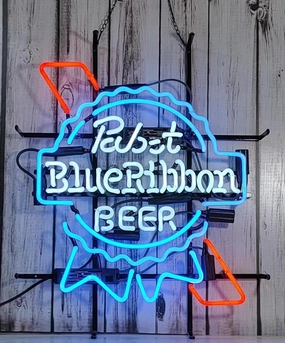 Neon Signs Bar Beer Pabsts Blue Ribbon Sign Glass Neon Signs for Office Hotel Wedding Birthday Party Man Cave Neon Light Art Wall Lights 24 X 20 Inches