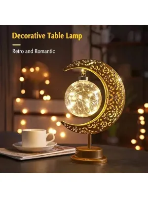 New Led Iron Moon Hollow Fairy Orb Star Holiday Decorative Lamp, Muslim Wind Desktop Modeling Lamp, Retro Warm Luminous Ornament Light