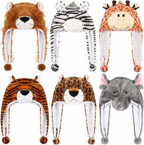 Newcotte 6 Pcs Kids Costume Hats Animal Hats Set Plush Fun Animal Headgear for Adults Teens Theme Party Christmas Halloween