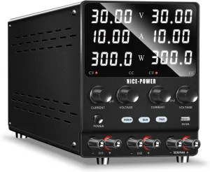 NICE-POWER Dual DC Power Supply Variable: 30V 10A Adjustable Switching Regulated Series (60V 10A) Parallel (30V 20A) High Precision 5V/2A USB Port Bench Lab Power Supplies