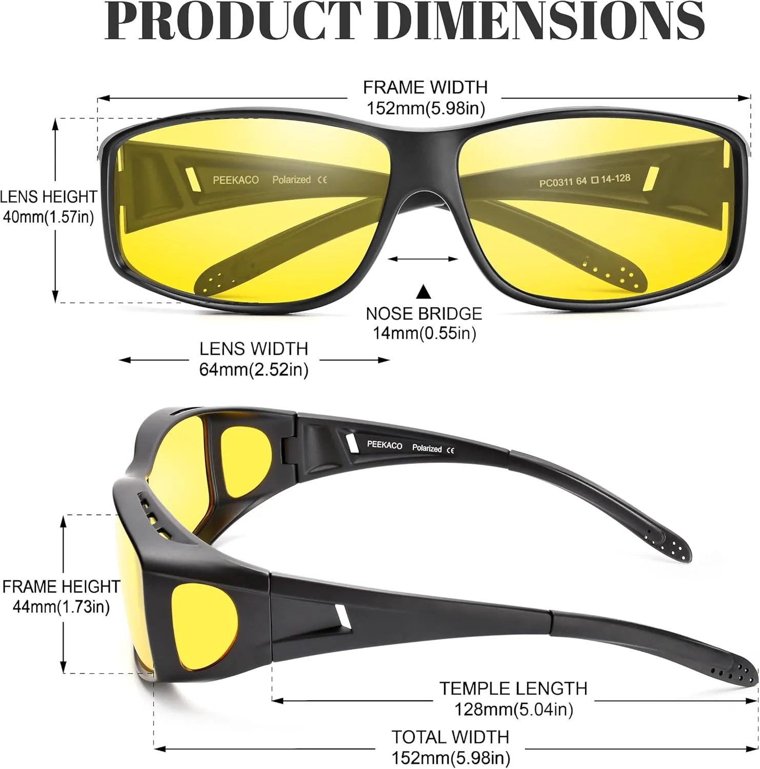 Night Vision Driving Glasses Fit Over Glasses, Wrap Around Nighttime Glasses Anti Glare Polarized for Men Women