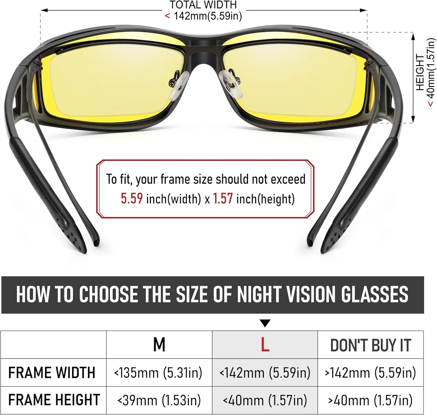 Night Vision Driving Glasses Fit Over Glasses, Wrap Around Nighttime Glasses Anti Glare Polarized for Men Women