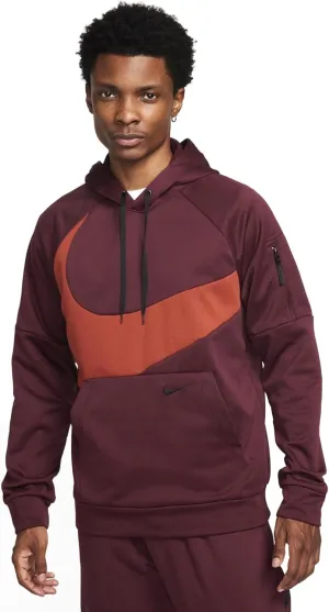 Nike Therma-FIT Men's Pullover Fitness Hoodie (US, Alpha, Small, Regular, Regular, Night Maroon/Night Maroon/Rugged Orange/Black)