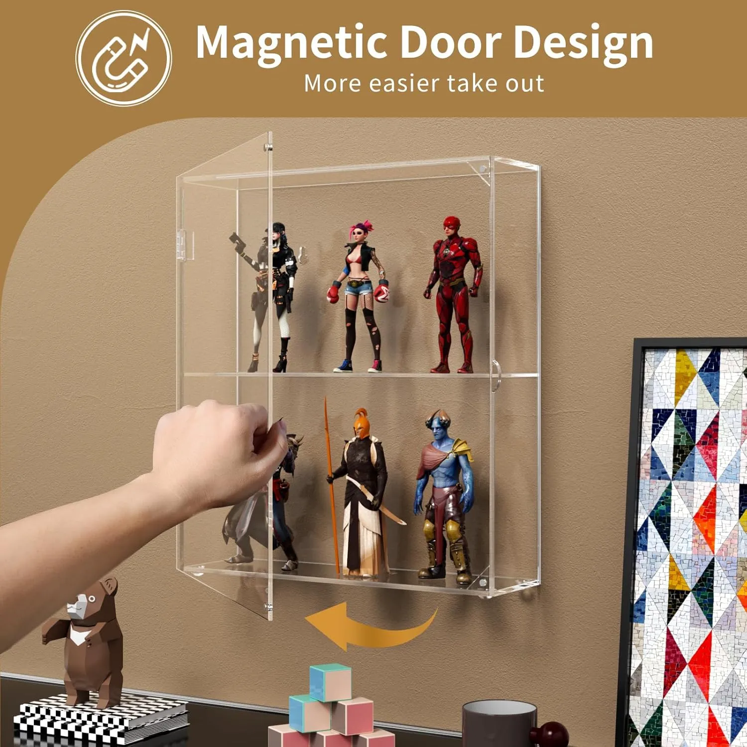 NIUBEE Acrylic Display Case, Clear Display Case for Funko Pop Figures, Wall Mounted or Desktop Dustproof Display Cabinet Box for Collectibles,Rock,Crystals,Mini Toys,Amiibo (2 Tiers