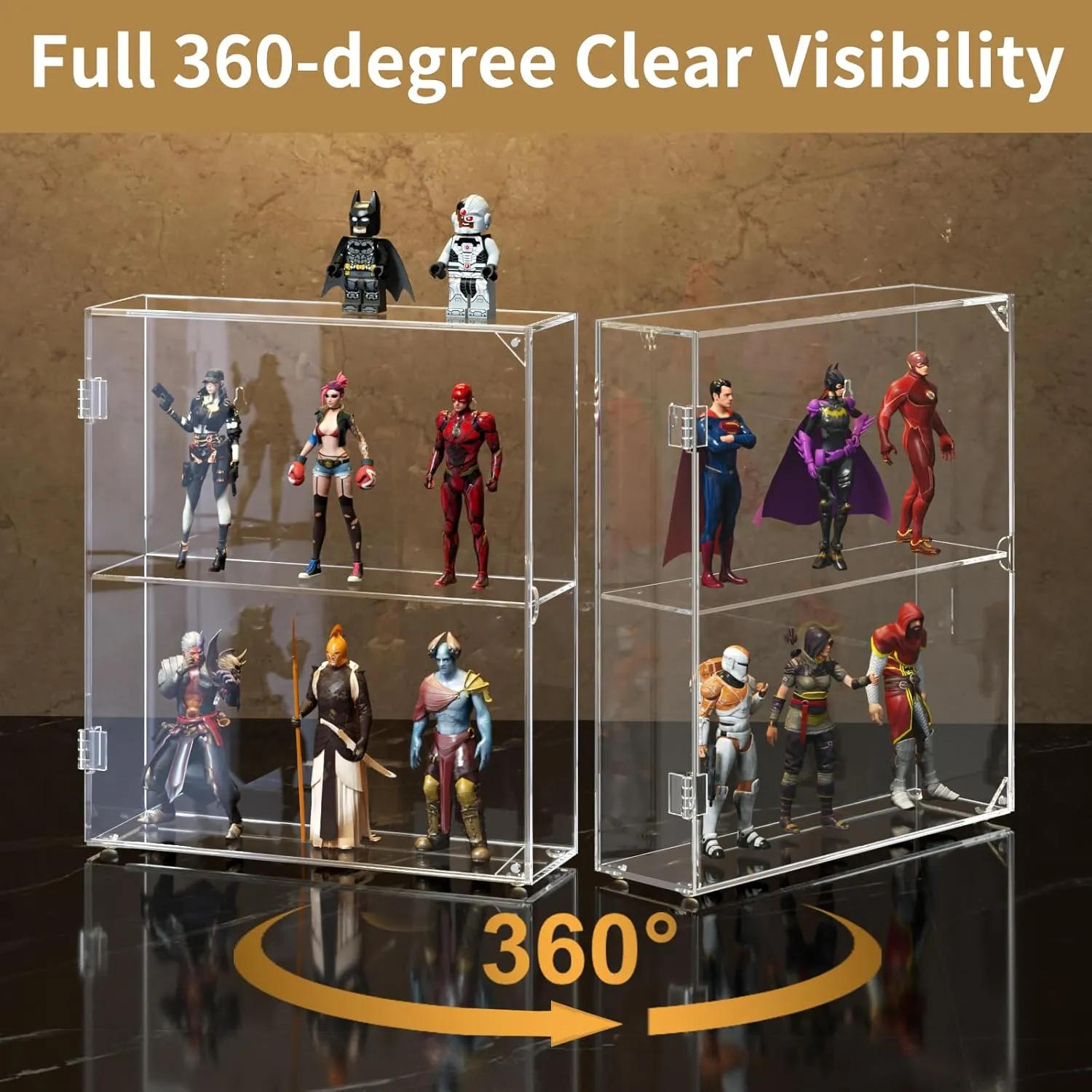 NIUBEE Acrylic Display Case, Clear Display Case for Funko Pop Figures, Wall Mounted or Desktop Dustproof Display Cabinet Box for Collectibles,Rock,Crystals,Mini Toys,Amiibo (2 Tiers