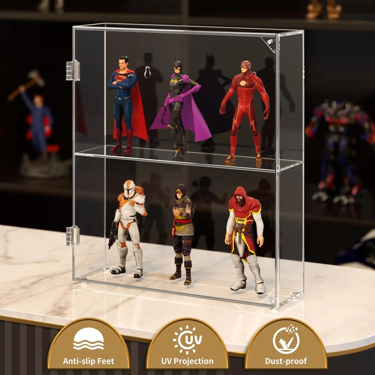 NIUBEE Acrylic Display Case, Clear Display Case for Funko Pop Figures, Wall Mounted or Desktop Dustproof Display Cabinet Box for Collectibles,Rock,Crystals,Mini Toys,Amiibo (2 Tiers