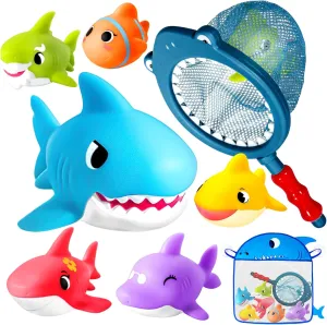 No Hole Baby Bath Toys - Shark Bath Toys Set with Bath Net & Storage - Floating Toys for Water Pool Shower