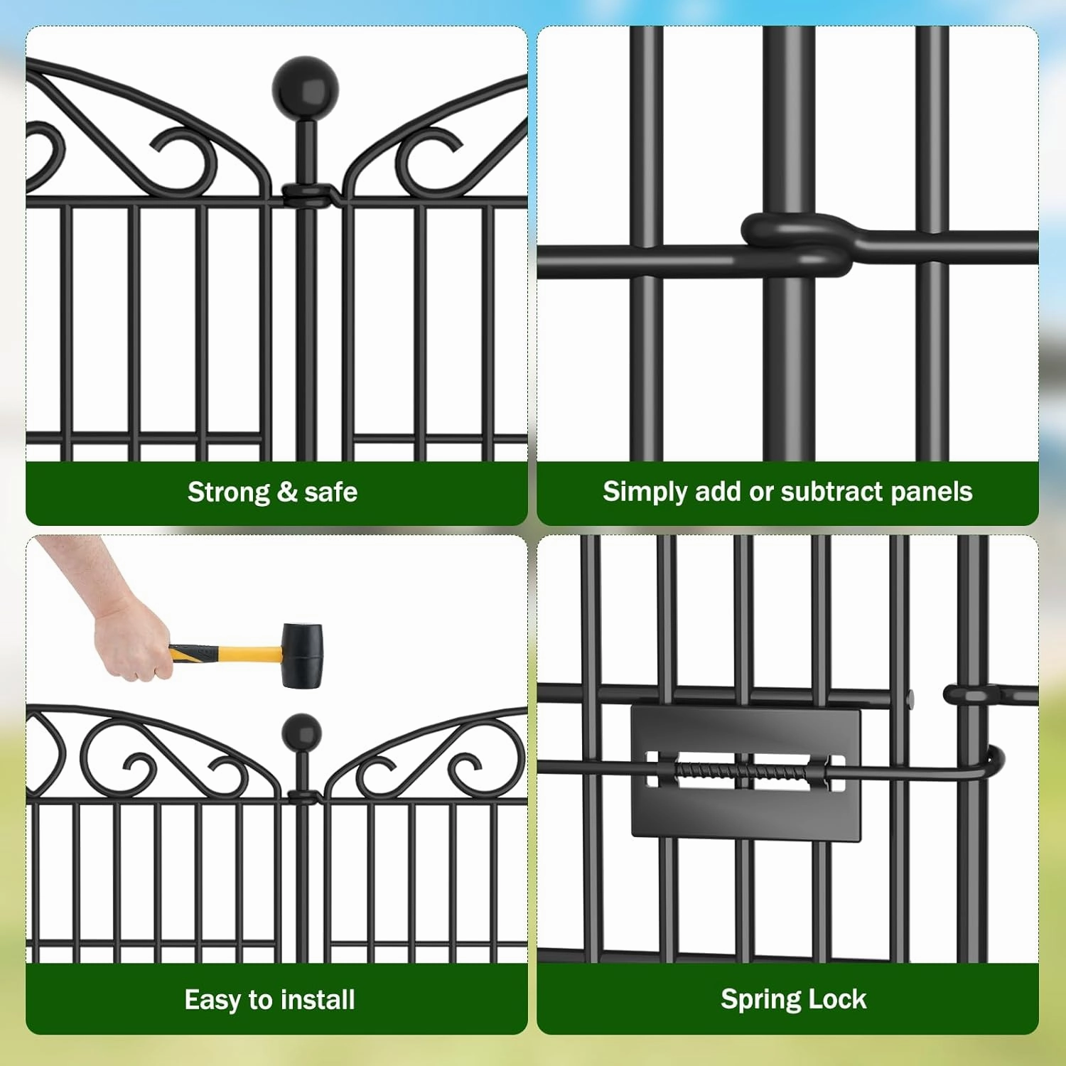 No Dig Decorative Garden Fence 6 Panel with Gate - 30in H x 11.8ft L, Tall Animal Barrier for Dogs Rabbits, Rustproof Metal Wire Panels for Yard, Patio, and Outdoor Border Use