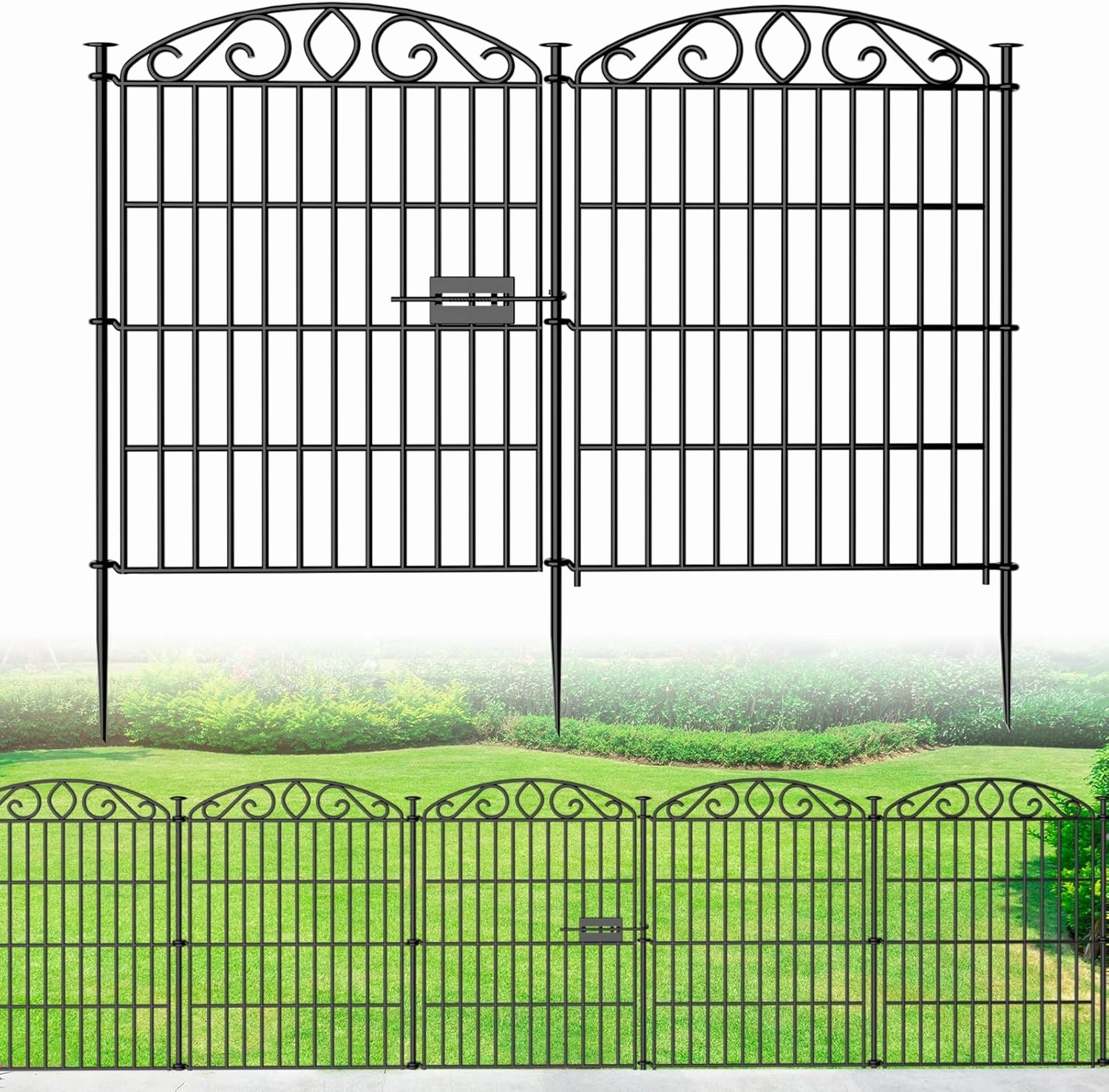 No Dig Decorative Garden Fence 6 Panel with Gate - 30in H x 11.8ft L, Tall Animal Barrier for Dogs Rabbits, Rustproof Metal Wire Panels for Yard, Patio, and Outdoor Border Use