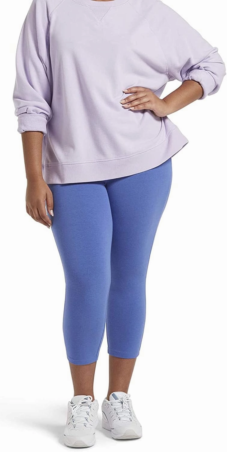 No nonsense Women's Blackout Cotton Capri Leggings Super Soft Stretch Pull On Pants, Available in Plus Size