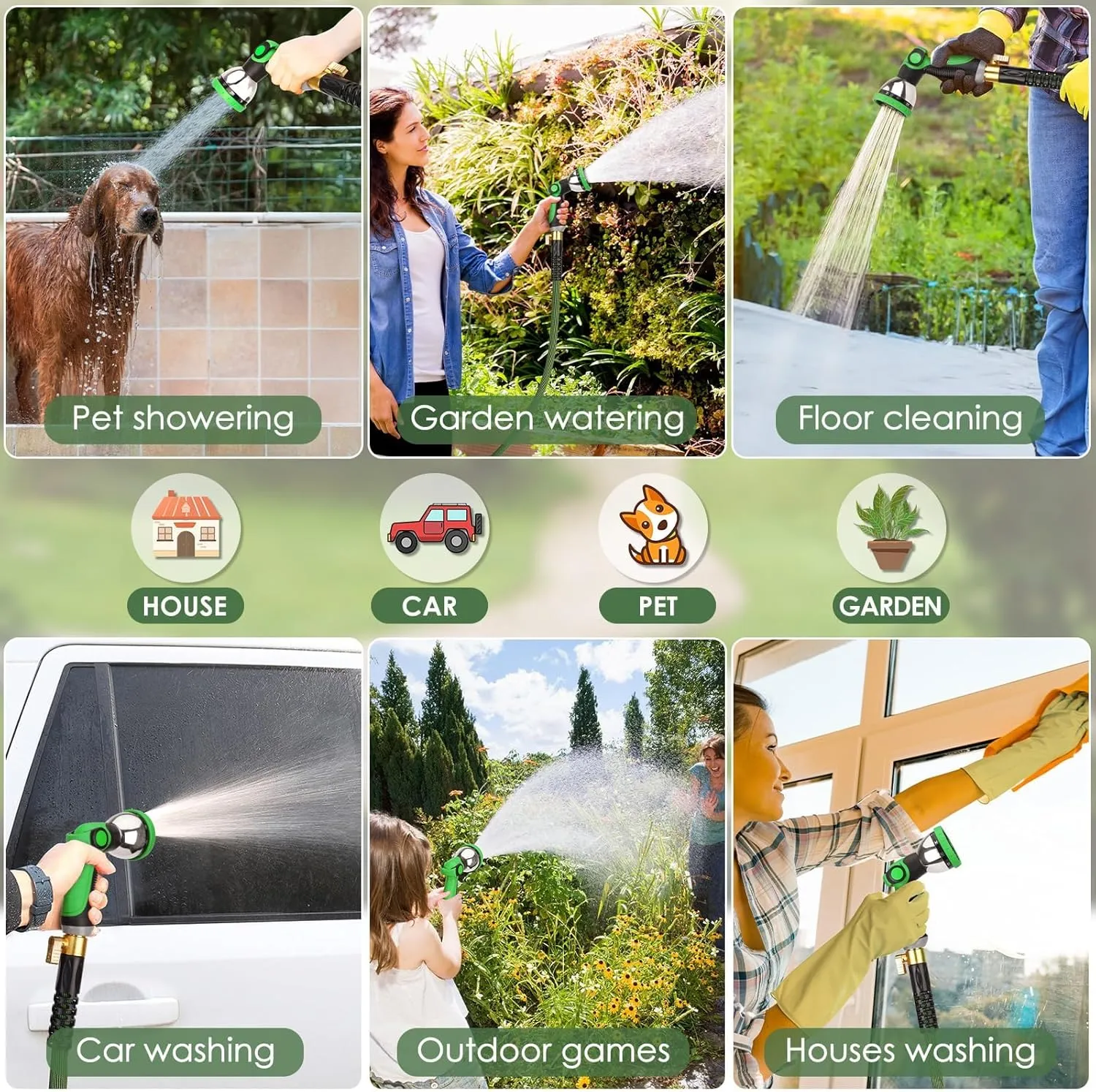 Non-Expandable Garden Hose 150 ft, Ultra Lightweight Flexible Water Hose with 10-Pattern Nozzle, Kink-Resistant, Leak-Proof, High-Density Fabric, Thickened Connector, Shut-Off Valve & Holder