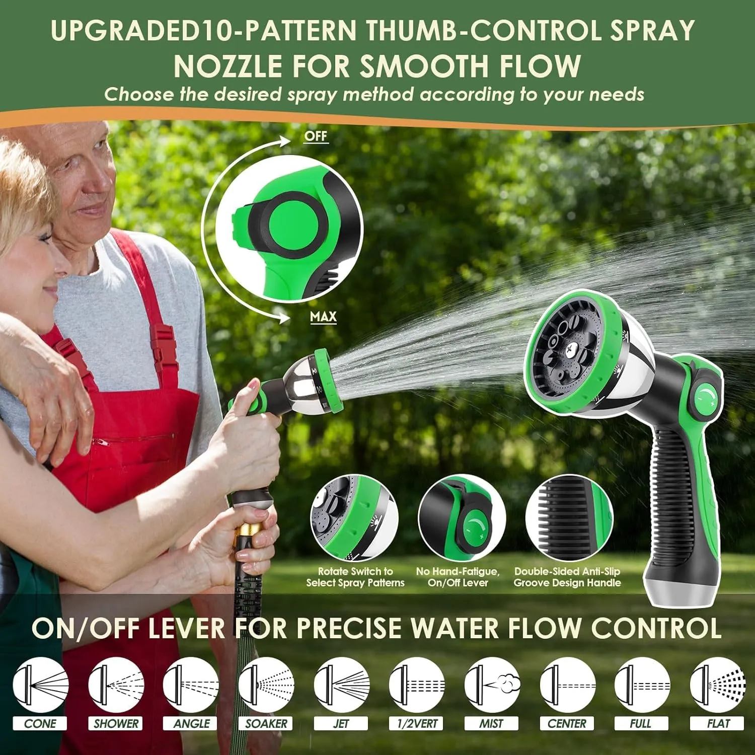 Non-Expandable Garden Hose 150 ft, Ultra Lightweight Flexible Water Hose with 10-Pattern Nozzle, Kink-Resistant, Leak-Proof, High-Density Fabric, Thickened Connector, Shut-Off Valve & Holder