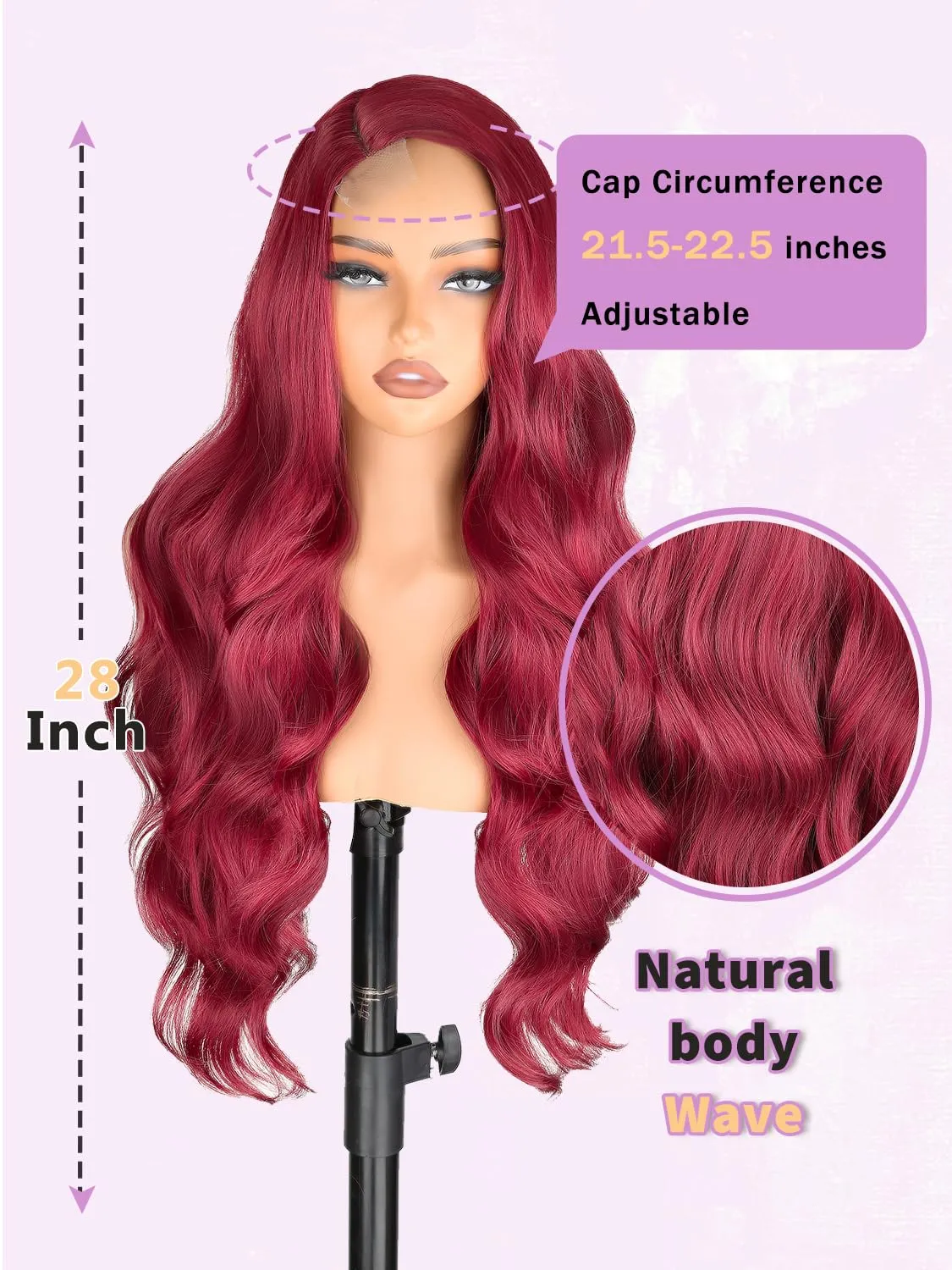 NOSTALGIA 99j Burgundy Wig Glueless Long Wavy Red Wigs for Women 28 Inch Curly Wig Side Part Wine Red Colored Wigs for Daily PartyUse
