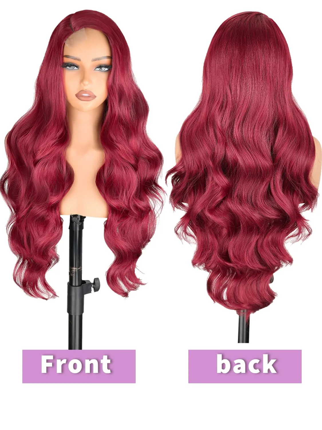 NOSTALGIA 99j Burgundy Wig Glueless Long Wavy Red Wigs for Women 28 Inch Curly Wig Side Part Wine Red Colored Wigs for Daily PartyUse