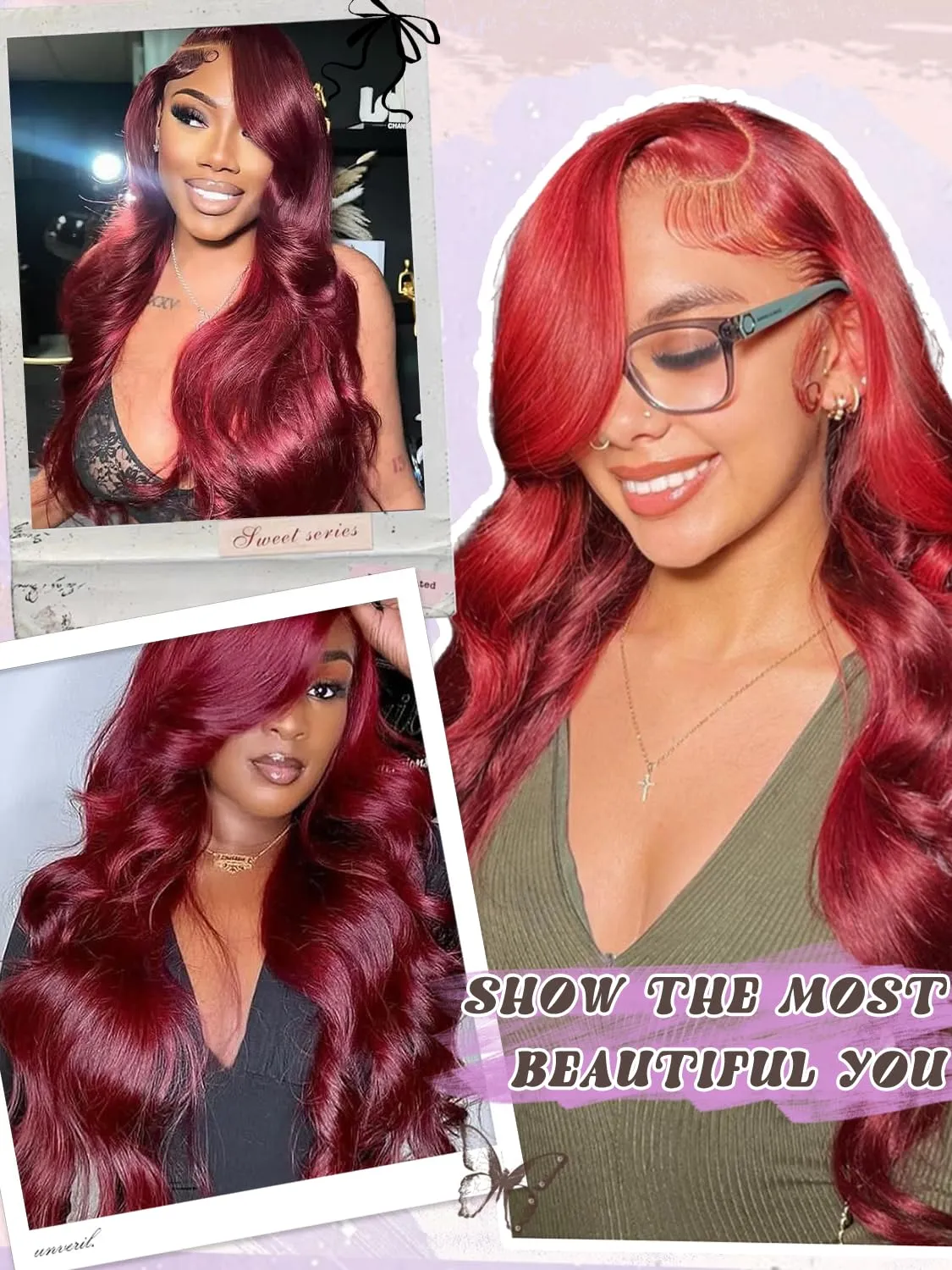 NOSTALGIA 99j Burgundy Wig Glueless Long Wavy Red Wigs for Women 28 Inch Curly Wig Side Part Wine Red Colored Wigs for Daily PartyUse